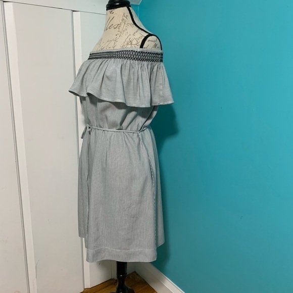Loft OUTLET Micro Striped Off the Shoulder Dress - Picture 4 of 8